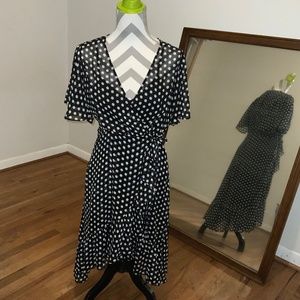 Calvin Klein chiffon wrap polka dot dress